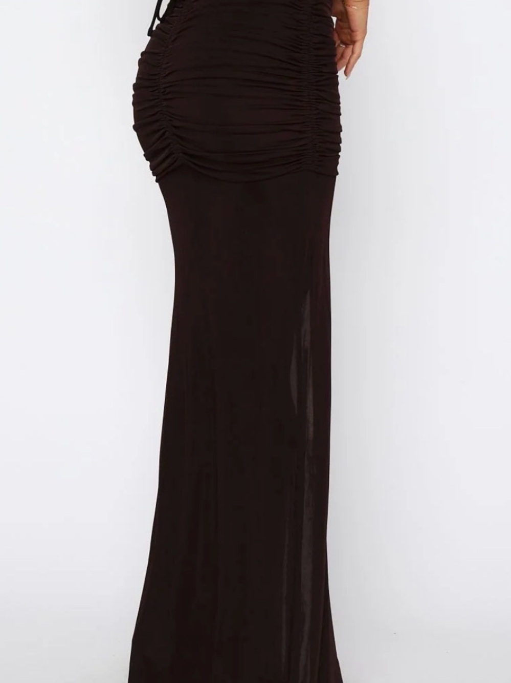 White Fox Boutique Black Ruched Maxi Skirt